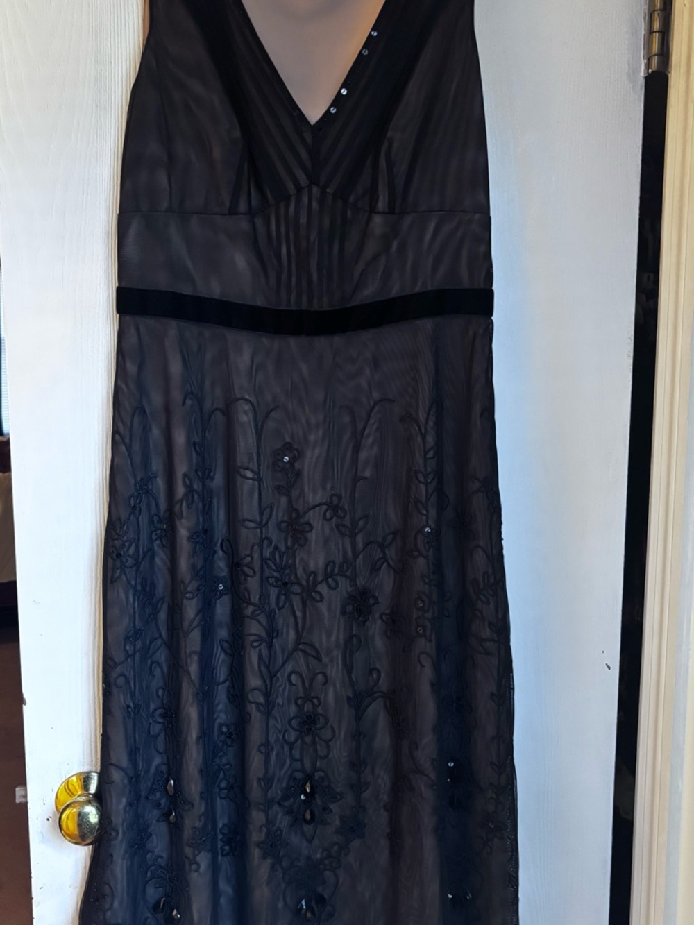 LOFT Black Sheer V-Neck Beaded Dress